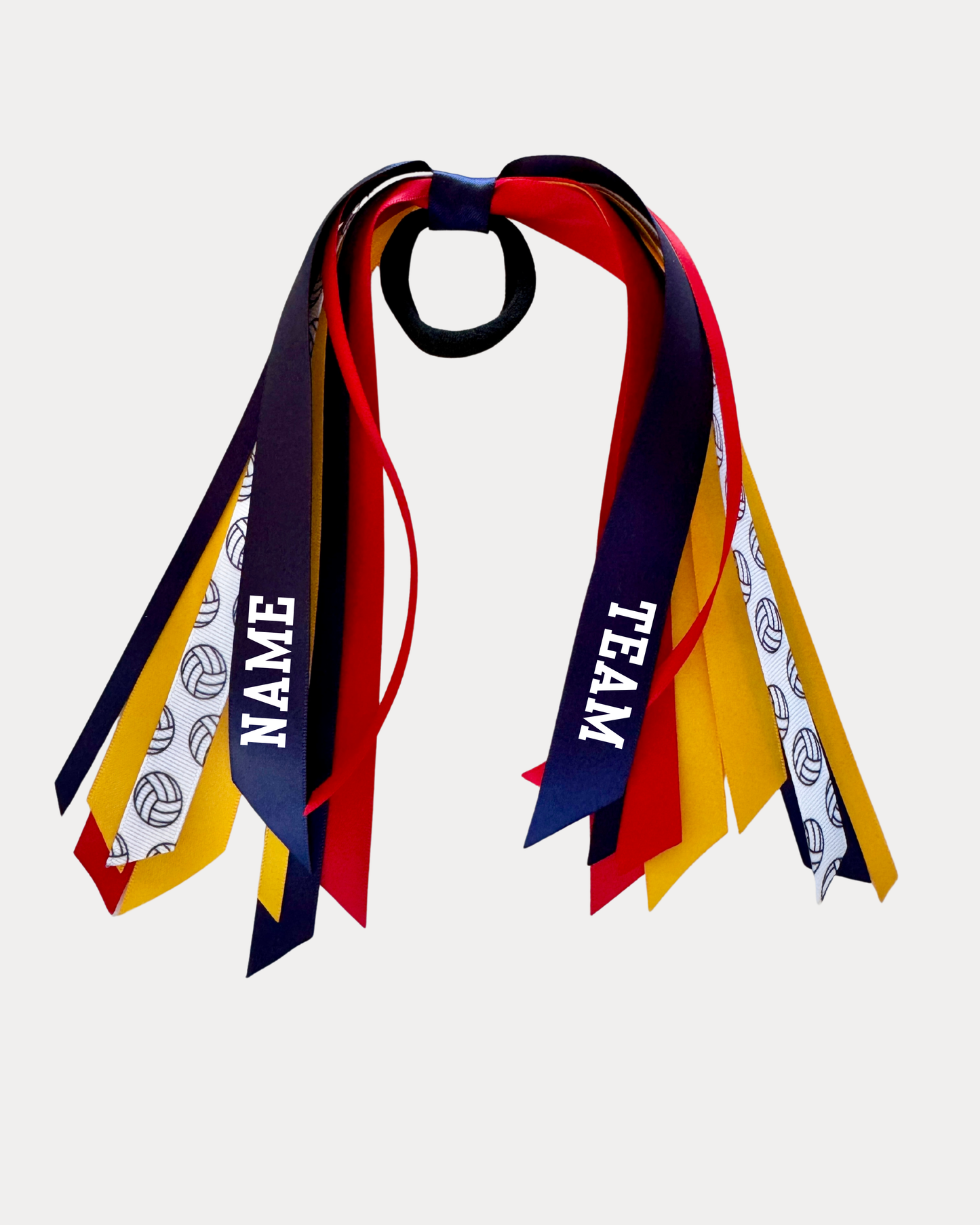 Personalised Waterfall Ribbon - Navy Blue, Red and Golden Yellow