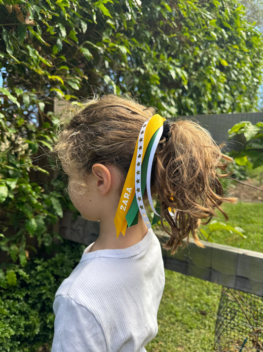 Personalised Waterfall Ribbon - Golden Yellow and Dark Green