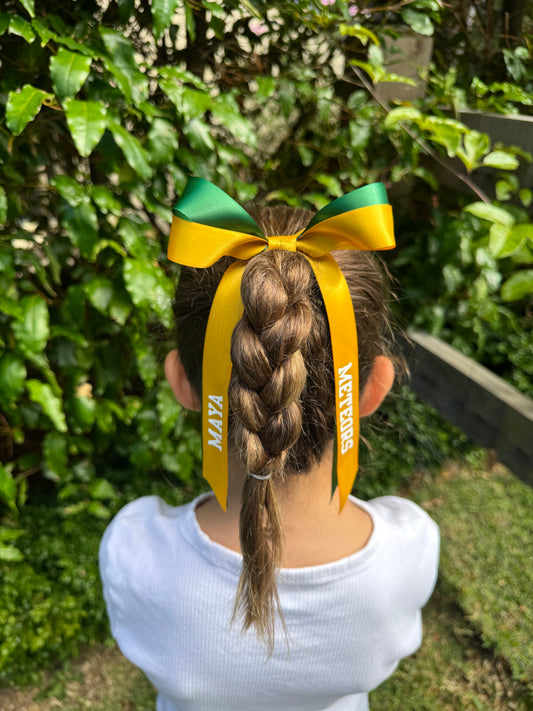 Personalised Bow Ribbon - Golden Yellow and Dark Green