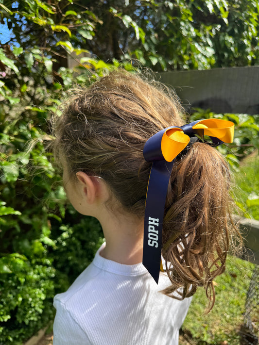 Personalised Bow Ribbon - Navy Blue and Golden Yellow
