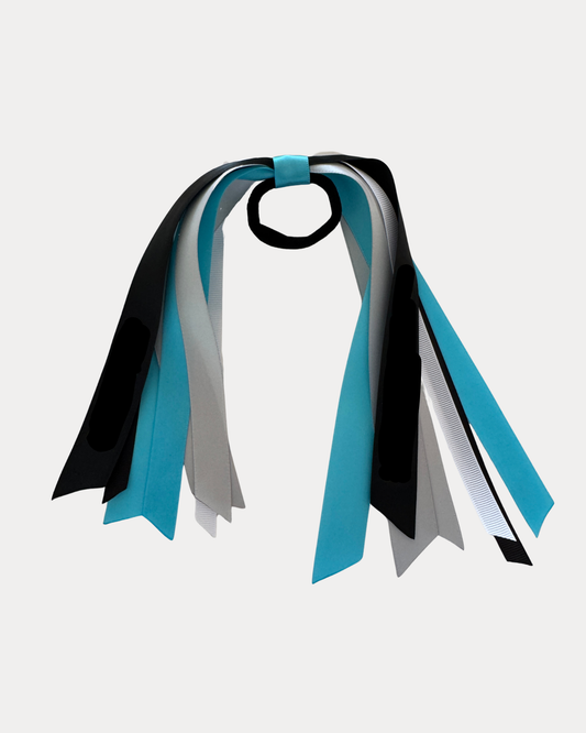 Personalised Waterfall Ribbon - Light Blue, Black and Silver