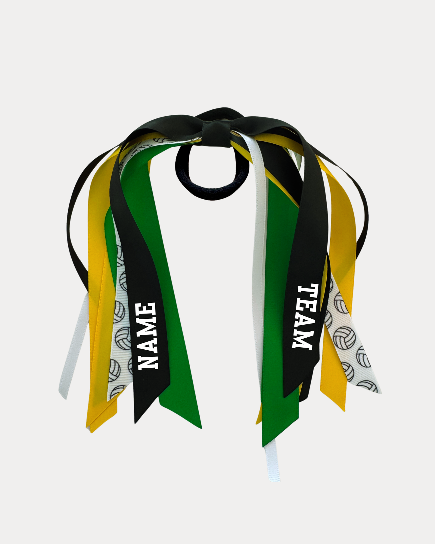 Personalised Waterfall Ribbon - Black, Bright Yellow and Emerald Green