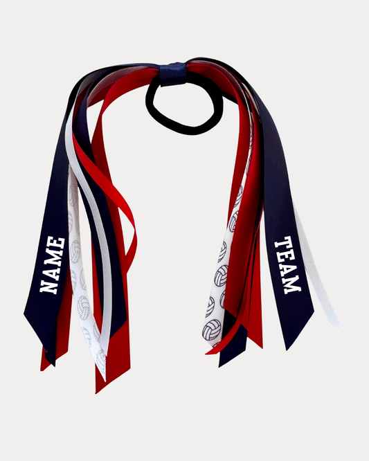Personalised Waterfall Ribbon - Navy Blue, White and Red