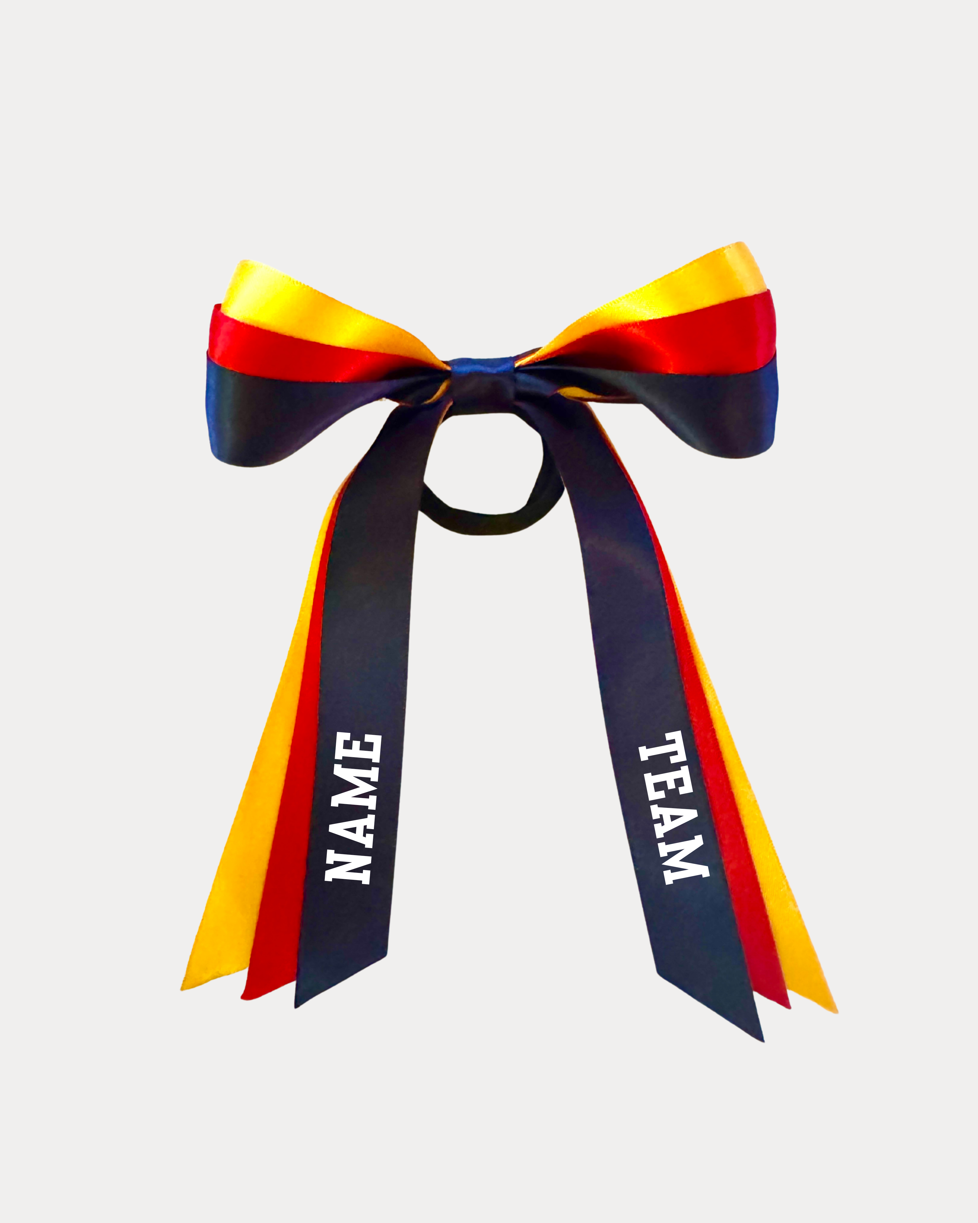 Personalised Bow Ribbon - Navy Blue, Red and Golden Yellow – Team Ribbons