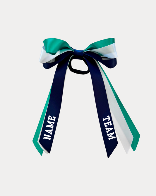Personalised Bow Ribbon  - Navy Blue, White and Teal